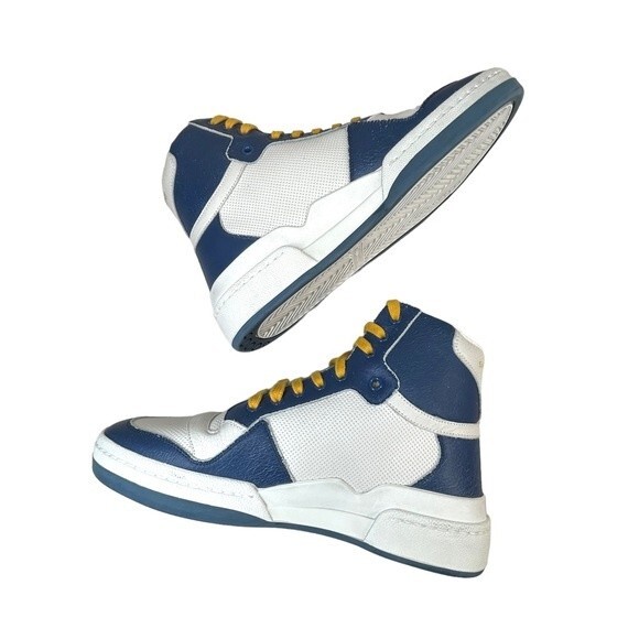 NEW Saint Laurent SL24 Mid Top Sneakers Blue and Off White 40.5 / 10.5 YSL - Picture 7 of 13